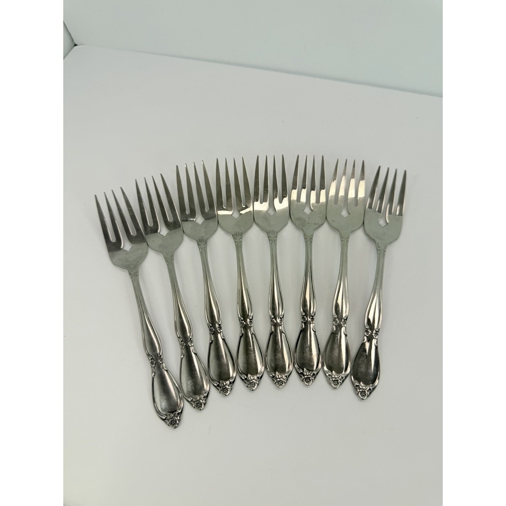 8 Oneida Oneidacraft Deluxe CHATEAU Stainless Salad Forks 6 1/8"